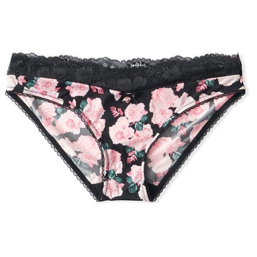 Victorias Secret Body Supersoft Satiny Lace waist Floral Bikini Panty Full bloom